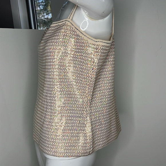 St. John Sz L Crème and Rose Gold Metallic Crystals Knit Sleeveless Tank Top - Picture 4 of 6